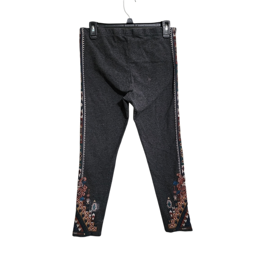 Johnny Was Leggings M Gray Embroidered Pull On Boho - Picture 2 of 8